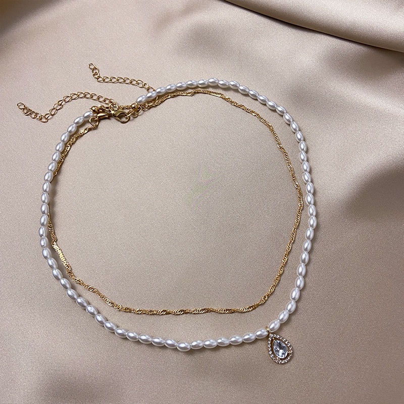 Kalung Double Layer Aksen Mutiara Gaya Korea Untuk Wanita