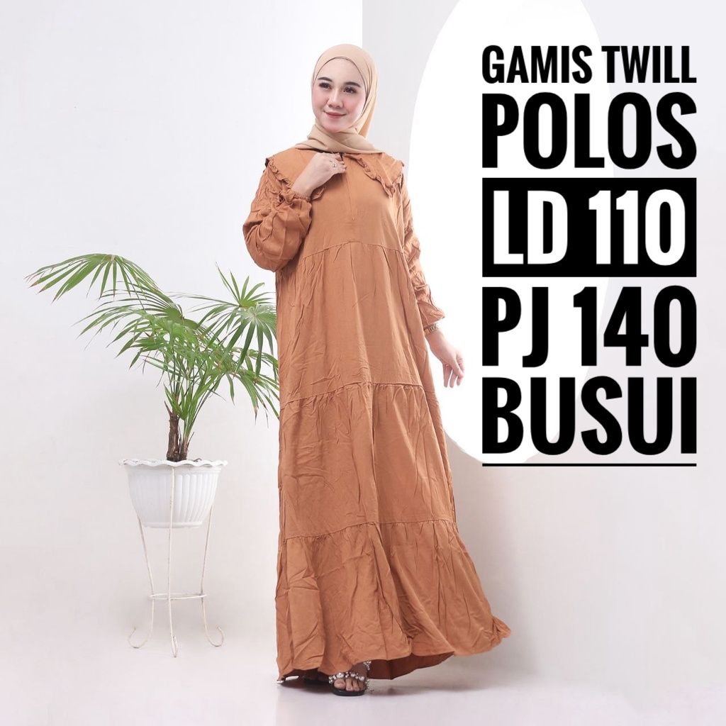Gamis Polos Muslimah Dewasa Terbaru Lebaran Twill Ori Pekalongan Premium Motif Polos Syari Wanita Le