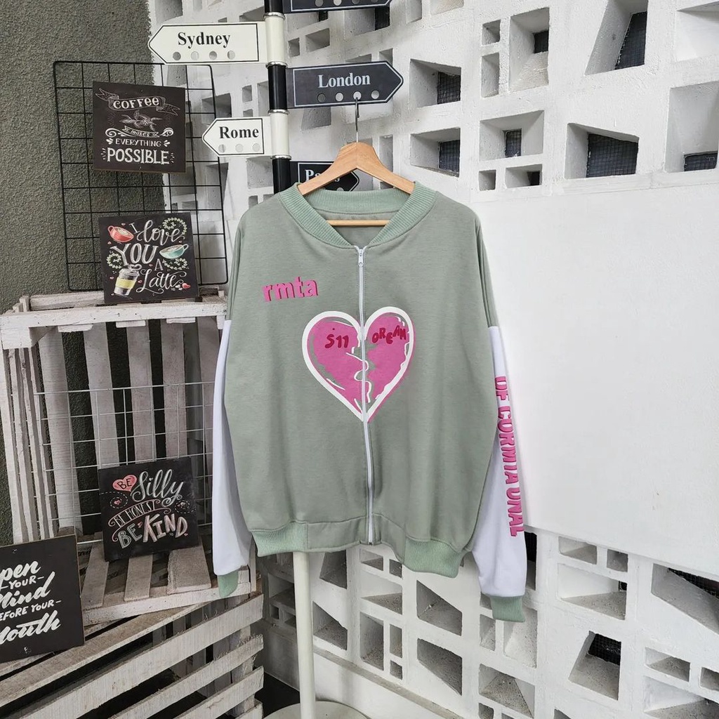 Jaket Baseball Zipper Pria Wanita Love S11 Dream Bahan Pleece Terbaru