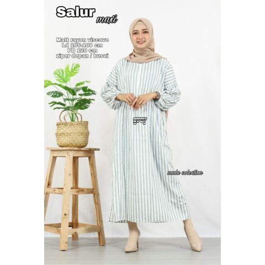 GAMIS MOTIF GARIS SALUR MAXI