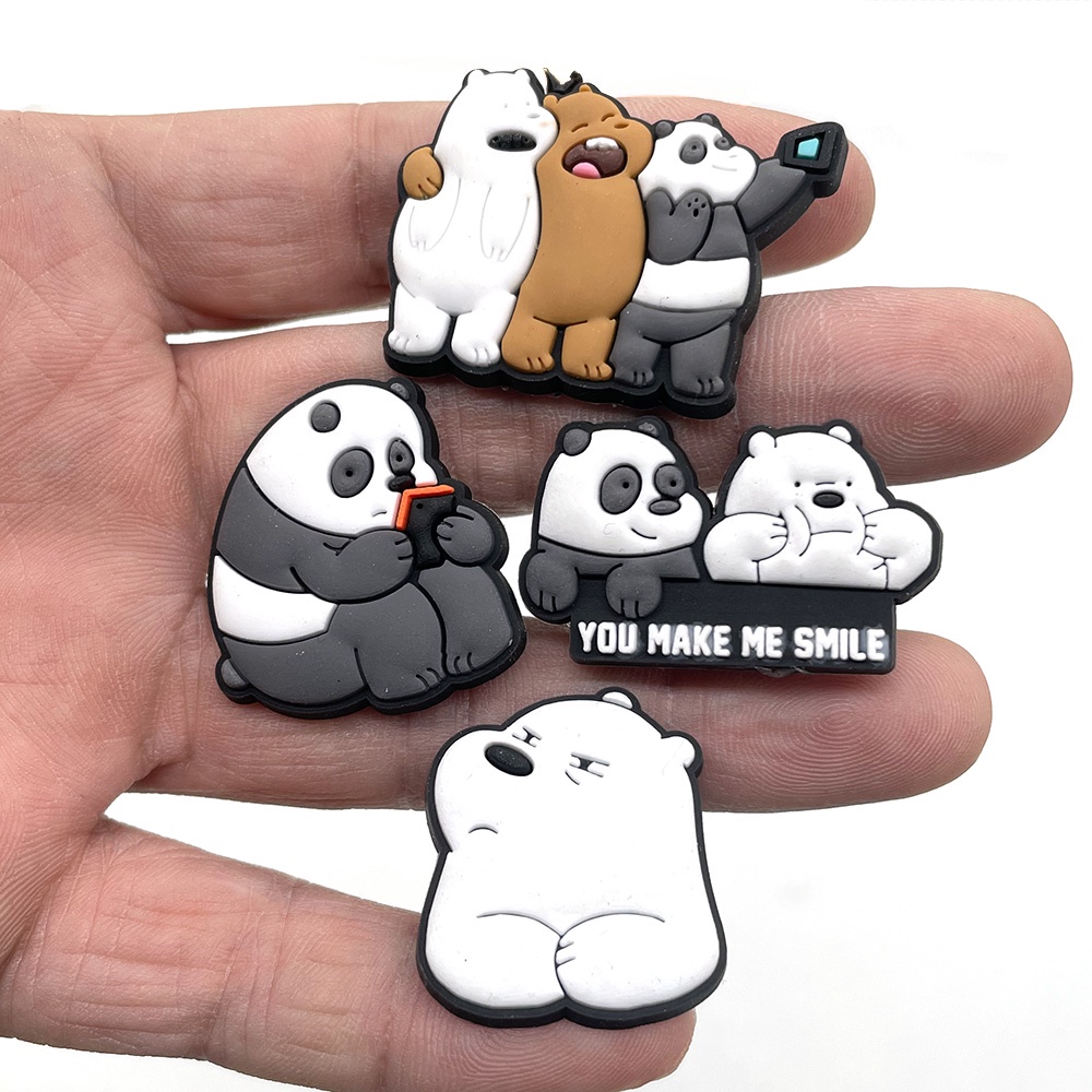 charms Jibbitz Gantungan Sepatu / Sandal Motif Kartun anime Three Bare Bears sandal Bahan DIY Bisa Dilepas decorate shoe accessories Crocs