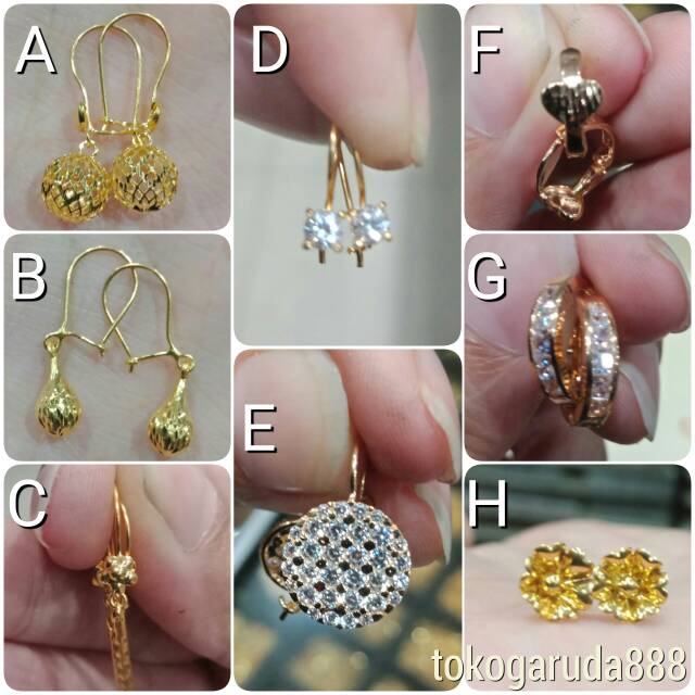 Anting giwang asli kadar 700 70% 22 gantung bulat merica kerawang desi love permata bunga paku