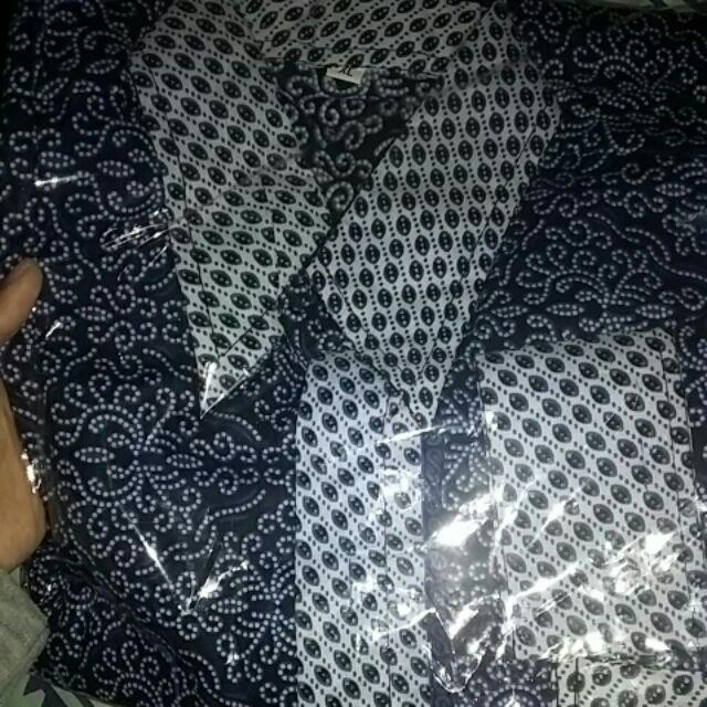 Risna Batik Hrb026 Kenongo Kemeja Hem Pendek Padi Pekalongan Sogan Merak M L Xl Murah Modern Biru