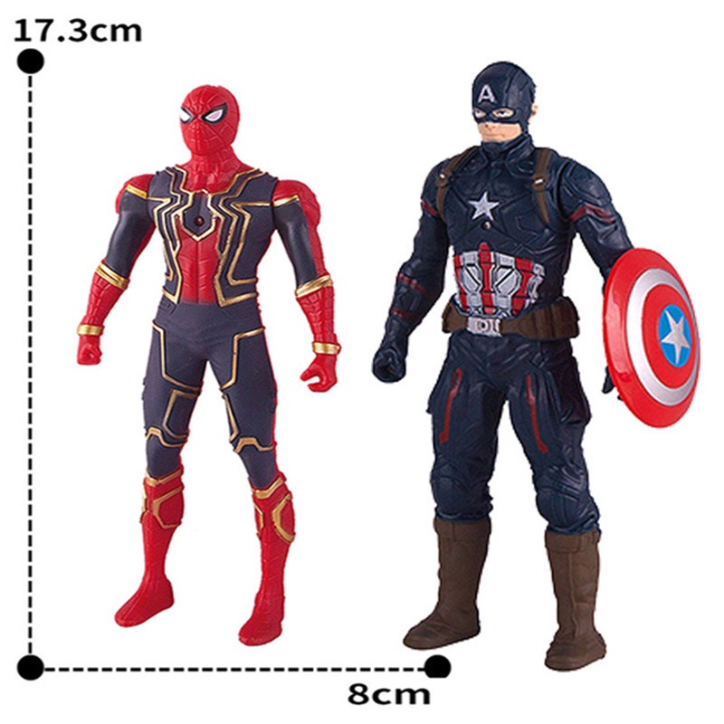 Mainan Action Figure Avengers Super Hero Ironman Spiderman Hulk Bahan PVC Dengan Lampu LED Untuk Hadiah Anak