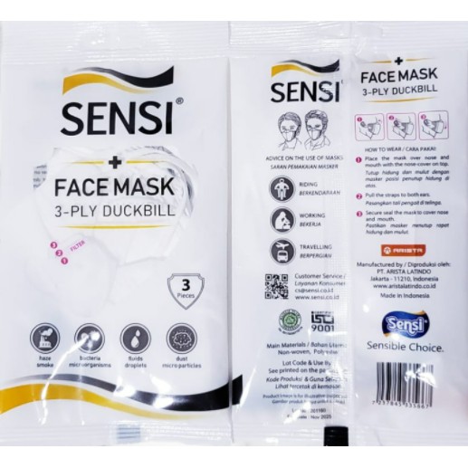 SENSI DUCKBILL SACHET ISI 3S ORIGINAL (ADA EMBOST LOGO SENSI) // MASKER SENSI DUCKBILL MURAH //SENSI