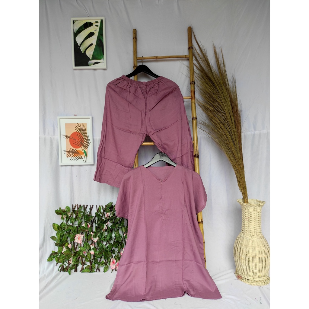 Piyama Busui Setelan Rayon Wanita Kekinian Pajamas Set Ld 120-Cln. Pendek Ungu