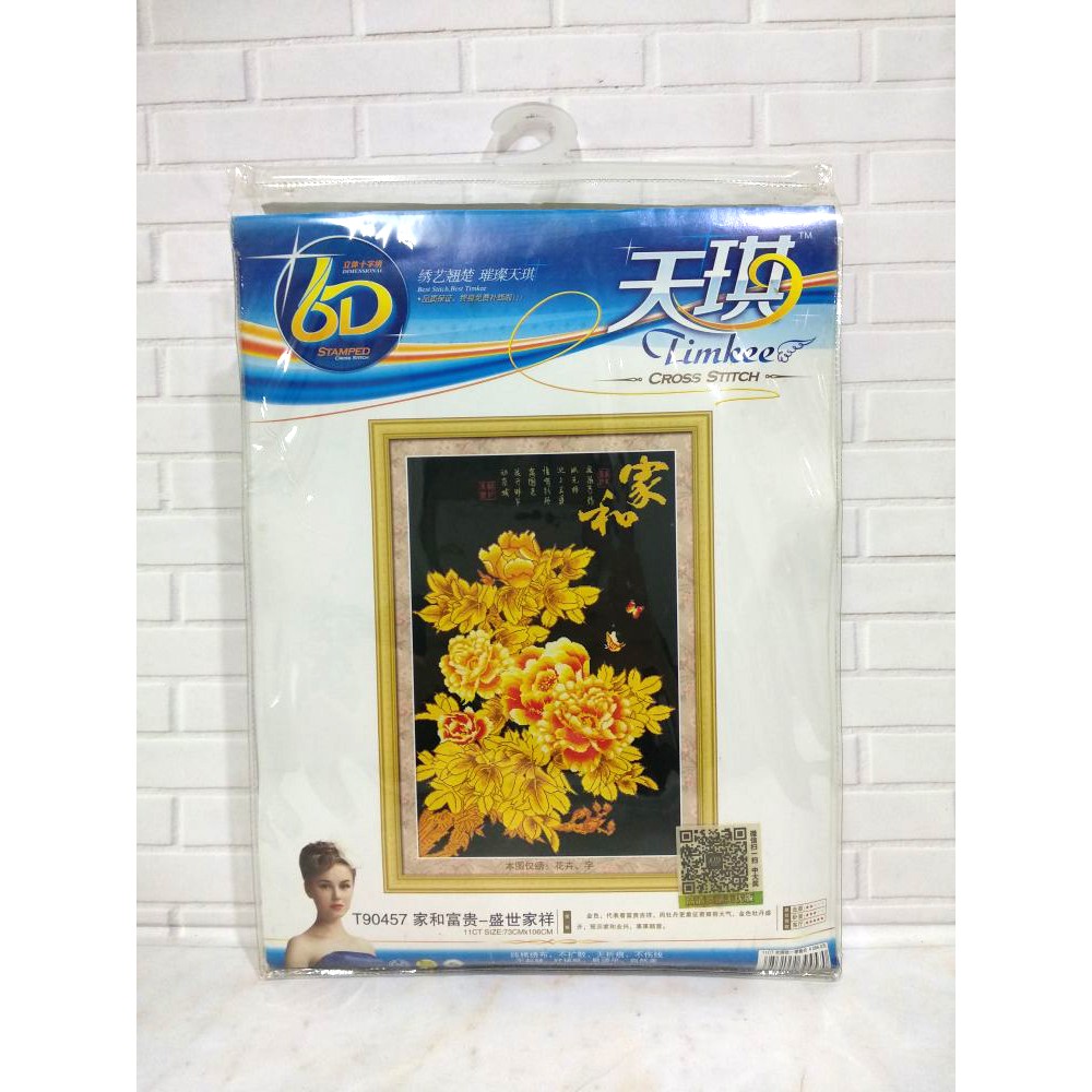 DISKON Paket Sulam Kristik TIMKEE 90457 Bunga Flower Golden Peony