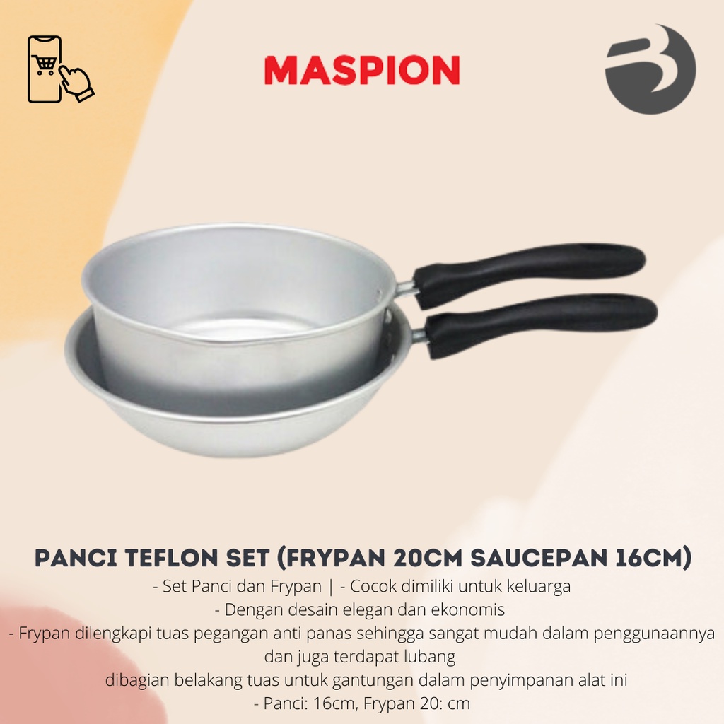 MASPION PANCI TEFLON Nisuka Set ( Frypan 20Cm + Saucepan 16Cm )