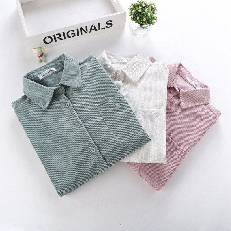 Kemeja Wanita Lengan Panjang dengan Bahan Katun Corduroy Kemeja Wanita Lengan Panjang dengan Bahan Katun Corduroy