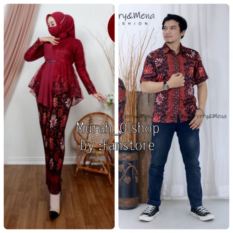 New Set Couple Kebaya Selendang Tulle Bordir Mutiara Premium