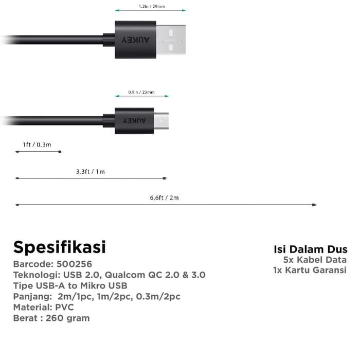Aukey Cable Micro USB ( 5 Pcs ) - SKU : 500256 / 500089