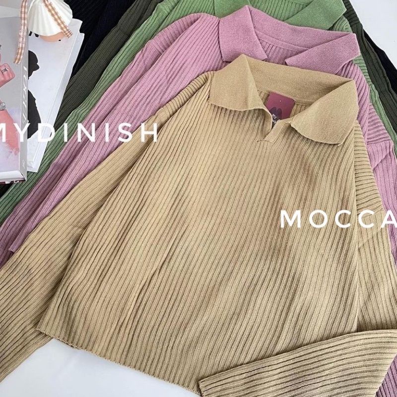 Crop lengan panjang wanita ,Kerah Polo