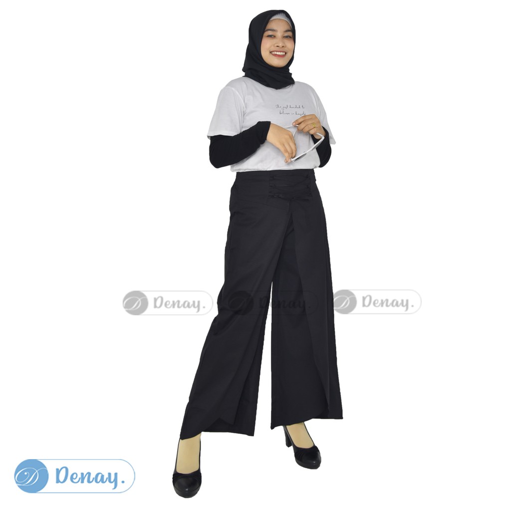 TOKODENAY - Celana Panjang Wanita - Clarissa Kulot Matt Poplin Street Premium Quality - Fashion Muslim-HITAM