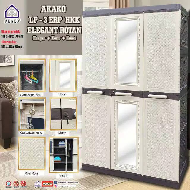  LEMARI  PLASTIK  3 PINTU GANTUNG  KUNCI AKAKO ELEGANT LP 3 