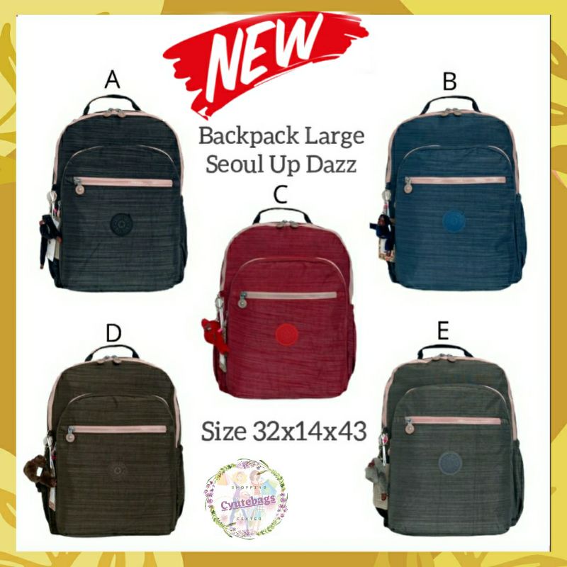 Tas ransel wanita laptop kerja travel Kipling seoul up dazz series backpack large