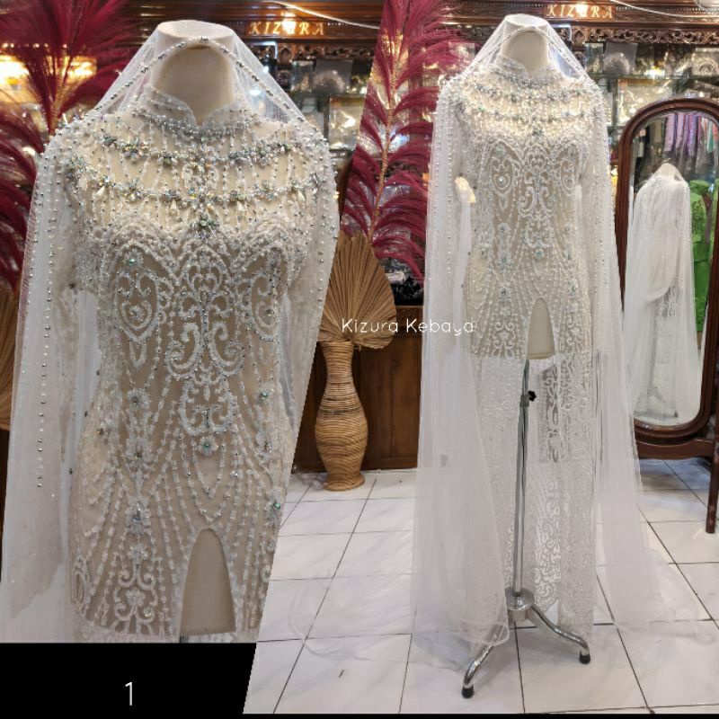 Kebaya Akad Putih Gaun Pengantin Payet Sematakaki/Selutut