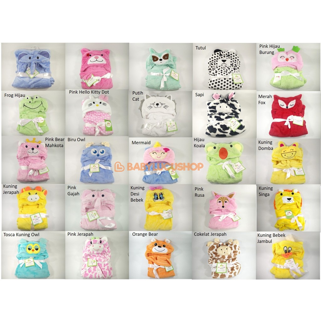 Selimut Topi Hoodie BONEKA Selimut Bayi Karakter Fleece Animal Halus l Part 1