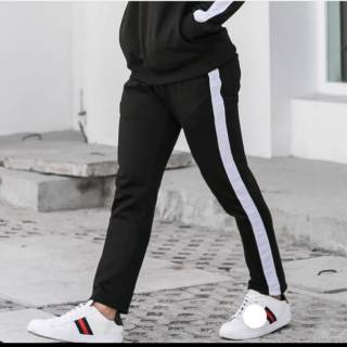  CELANA  JOGGER  HITAM STRIP PUTIH  POLOS SWEATPANTS STRIPES 