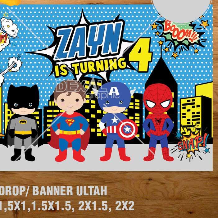 ☝ BANNER ULANG TAHUN / BACKDROP ULTAH / SPANDUK ULANG TAHUN UL-TAH AVENGERS ♦