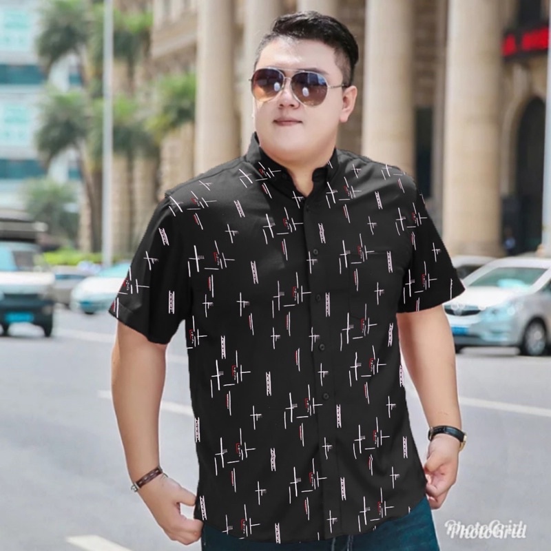 KEMEJA JUMBO PRIA LENGAN PENDEK HEM COWOK BIG SIZE SAMUEL MOTIF PREMIUM