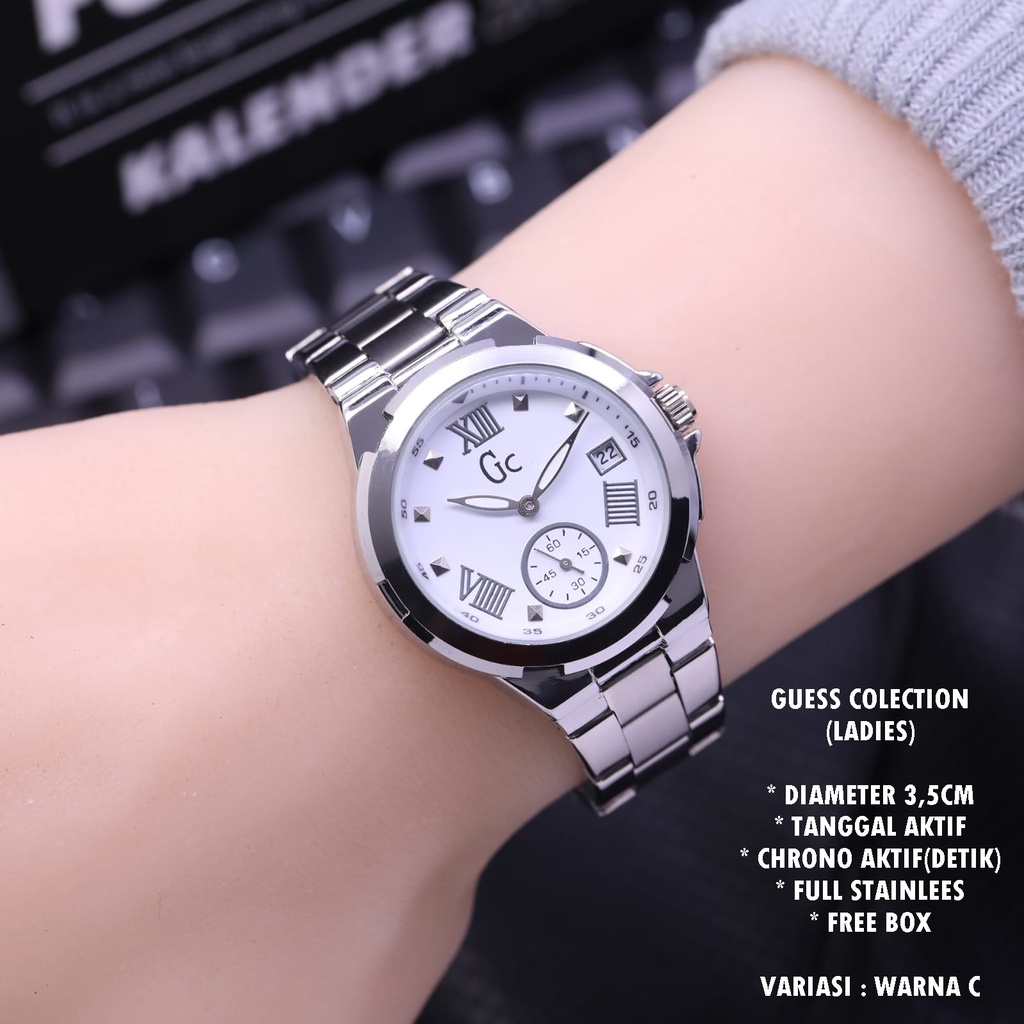 JAM TANGAN WANITA GC RANTAI BODY BULAT TANGGAL &amp; CHRONO AKTIF