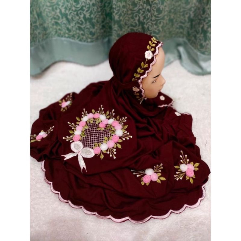 Mukena Terusan Lajuran Anak Rayon Bordir Tile Timbul Cantik (PRODUKSI SENDIRI)
