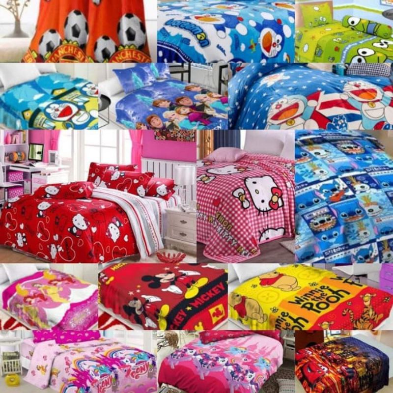 Selimut Bulu JUMBO 140x190cm motif Karakter Kartun Anak | Slimut Bedcover halus lembut hangat dewasa dan anak2