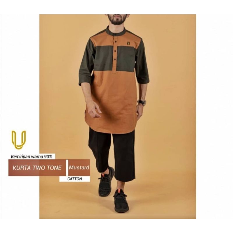 BAJU KOKO UHUD KURTA TWO TONE MUSTARD L
