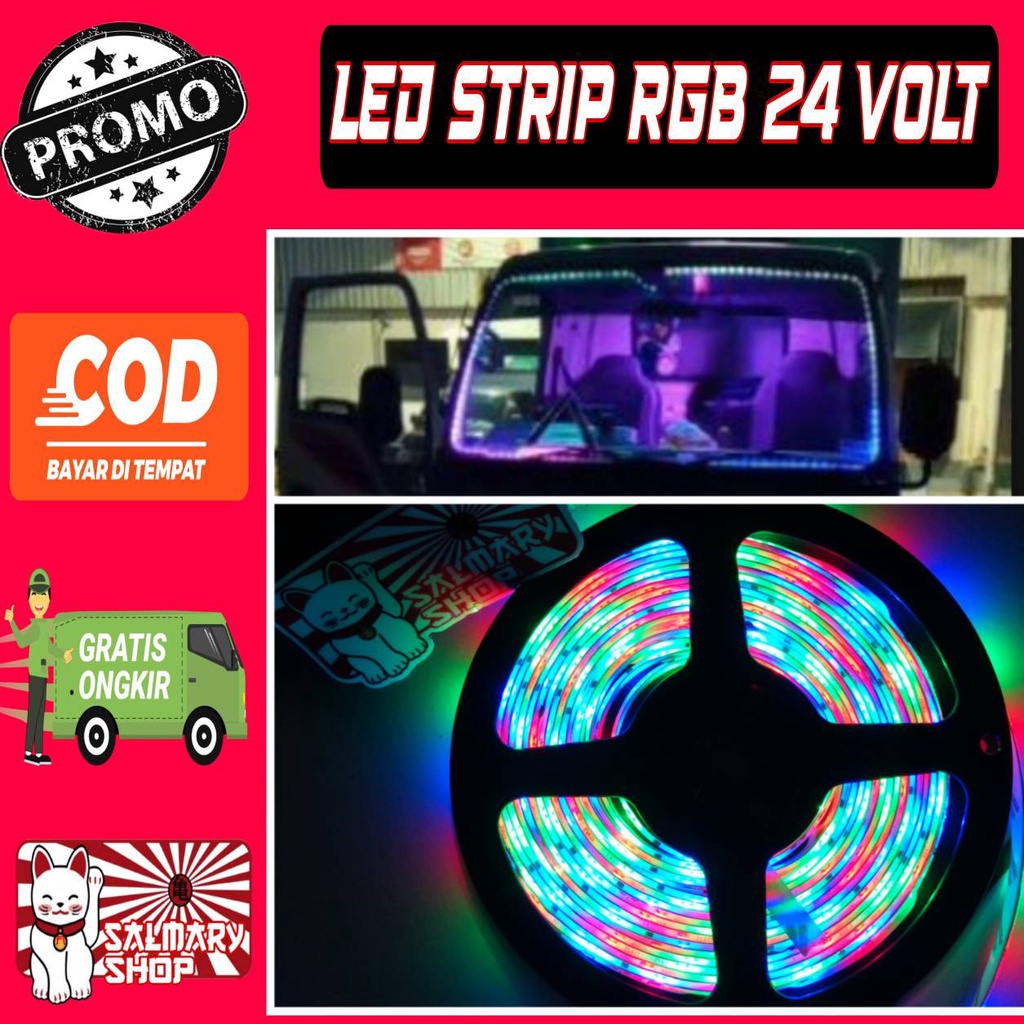 24 Volt Lampu Led Strip RGB 24v RUNNING NYALA JALAN 2 Kabel Warna Warni IP44 Anti Air Waterproof Lam