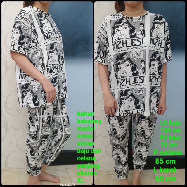 BH 501 babytery stelan celana dan baju motip koran ukuran XL