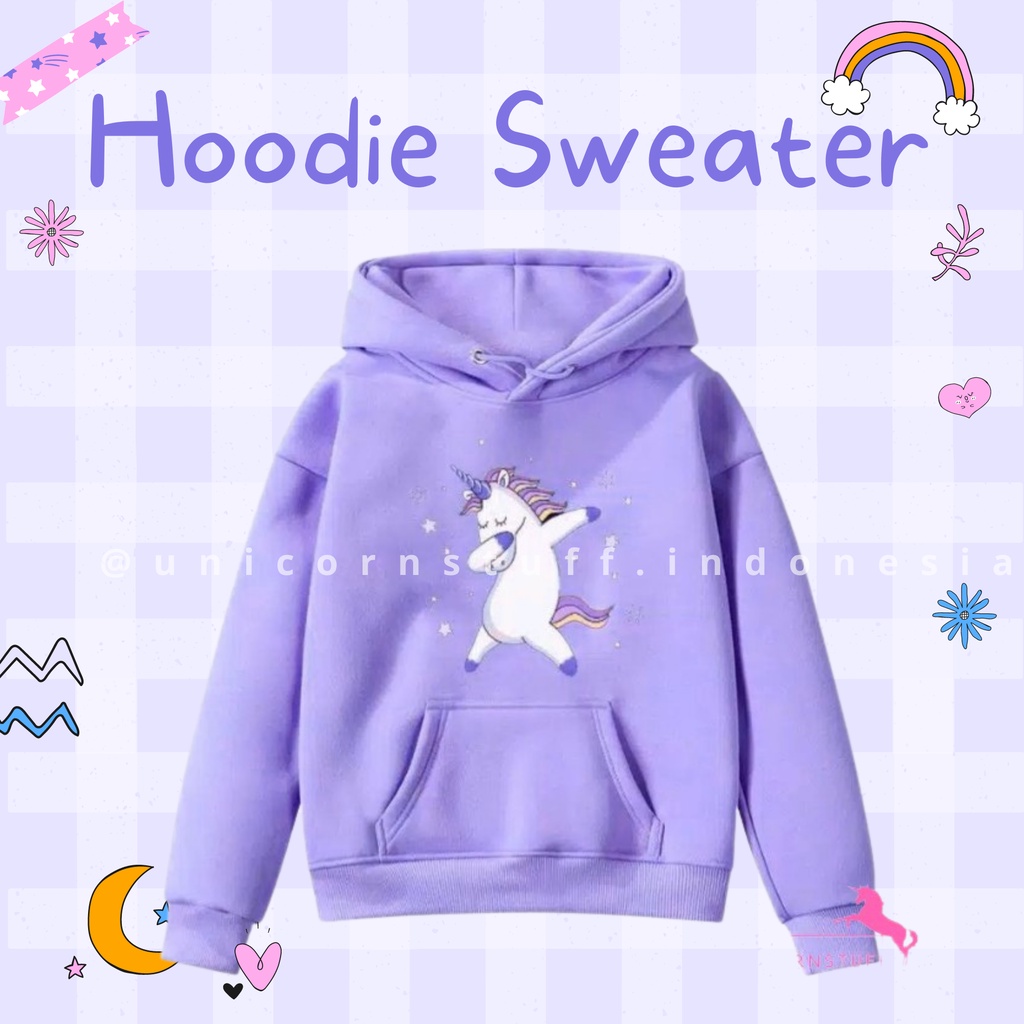 Sweater Hoodie Anak Perempuan Cewek Jaket Unicorn Pink Tebal Halus Perempuan Lucu Karakter dengan Topi