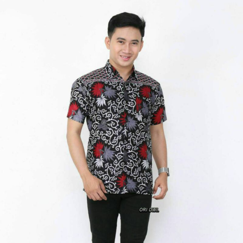 BATIK COUPLE KELUARGA sania ruffle ori ndoro jowi dnt motif Kembang Langit-Kemeja Pendek
