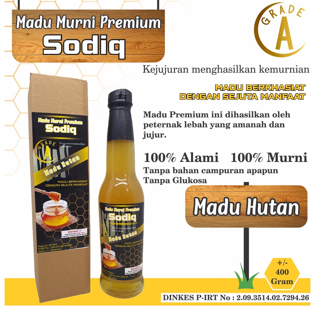 

(ASLI & MURNI) MADU HUTAN PREMIUM SODIQ 400 gram 1/2 kg Raw Honey Uray