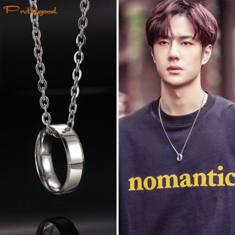 Kalung Baja Titanium Gaya Hip Hop Untuk Pria Dan Wanita Kalung Liontin Cincin Bulat - PD