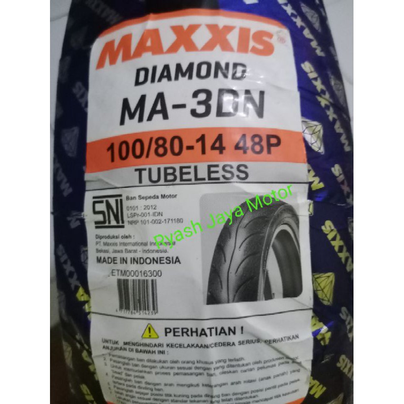Ban tubeless Maxxis Diamond 100/80-14 for Vario 125/150/Beat/Beat Pop/Street/F1/Lexi/Mio S/J/Soul Gt 125/PCX 150/Vario 160/Vario 125/150/110/Beat esp/pop/street/f1/karbu/Scoopy karbu/f1/spacy karbu/f1/genio/beat new 2020/dll