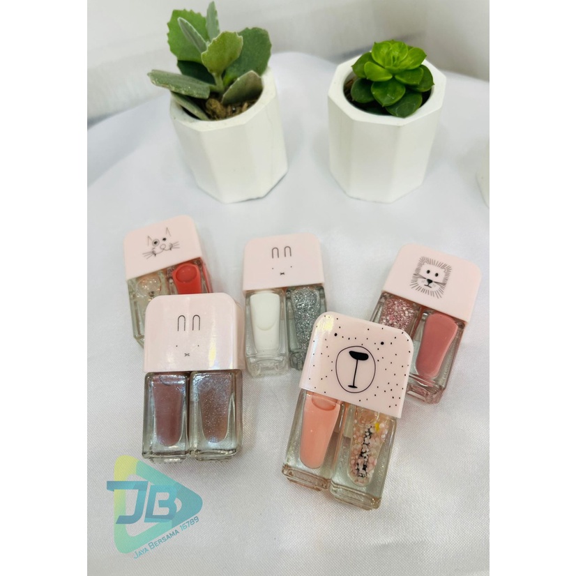 2IN1 kutek cat kuku Korea Lucu 2 Warna Gel Nail polish JB5493