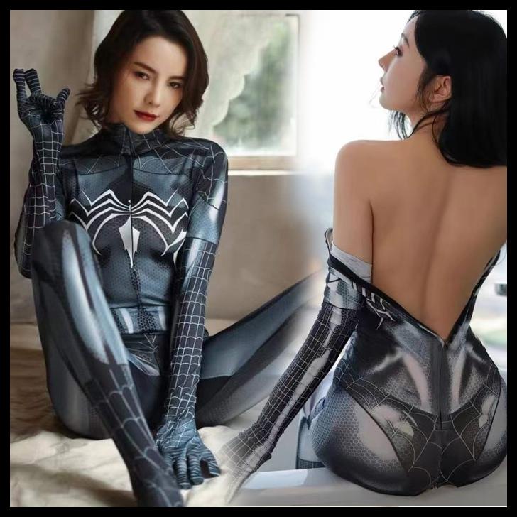 Halloween Superhero Spiderman D.va Gwen Wanita Kostum Setelan Orang Dewasa Cosplay Pakaian Bodysuit
