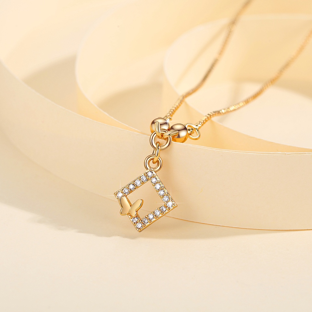 Y632 【COD】 Kalung Kristal Korea Berlian Bahan Titanium Steel Kalung Berlapis Emas Wanita Korea Kalung Anti Luntur
