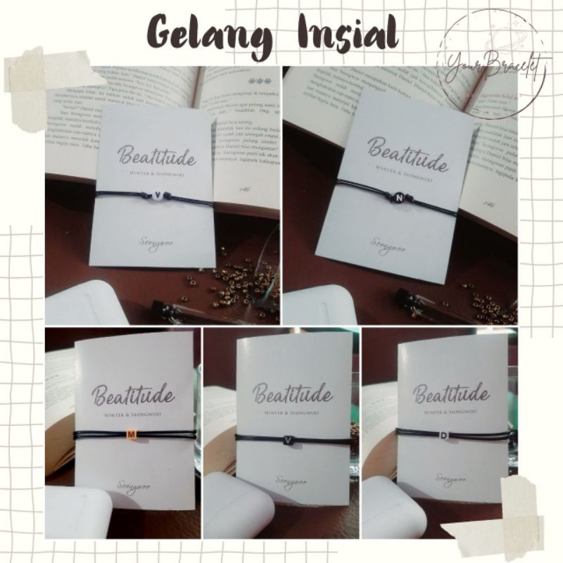 YB-[GELANG INISIAL- BUNDAR HITAM] Gelang inisial Bundar Hitam/ Gelang viral inisial/ Gelang tali inisial