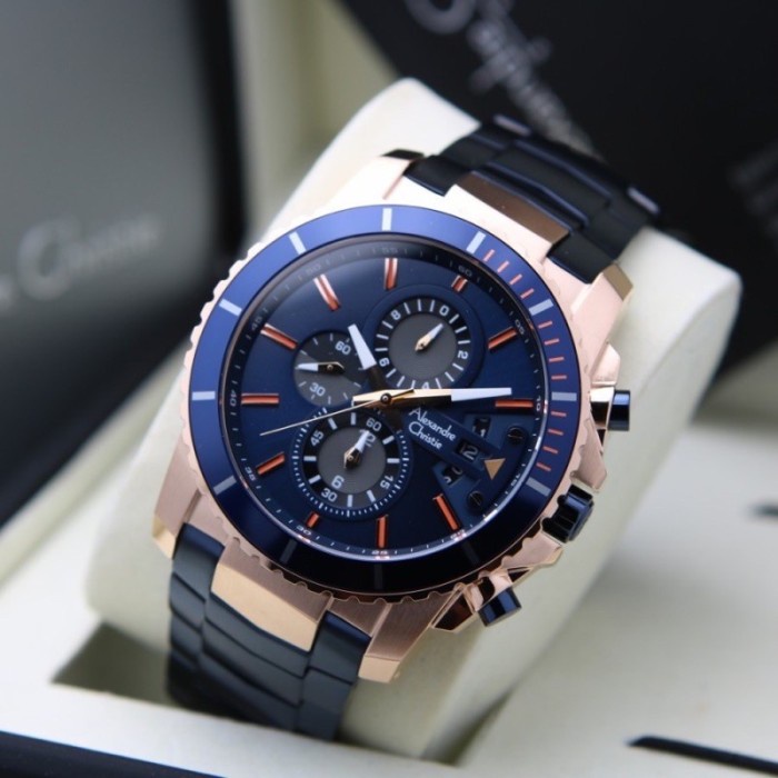Jam tangan pria Alexandre Christie AC 6455 AC6455 rosegold blue