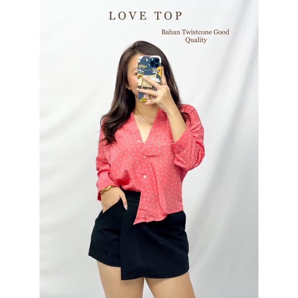 BLOUSE CEWEK MOTIF LOVE TOP LENGAN PANJANG ATASAN BAJU WANITA