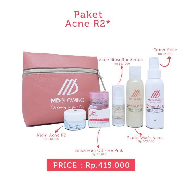 Paket Acne R2 ganti Sunscreen oil free pink by md glowing skin The new MD Glowing Distributor Resmi 