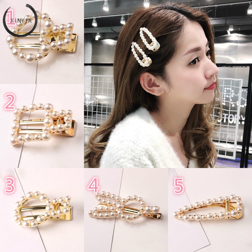 Hairpin Berlian Mutiara Klip Korea Geometri Jepit Rambut Aksesoris Rambut