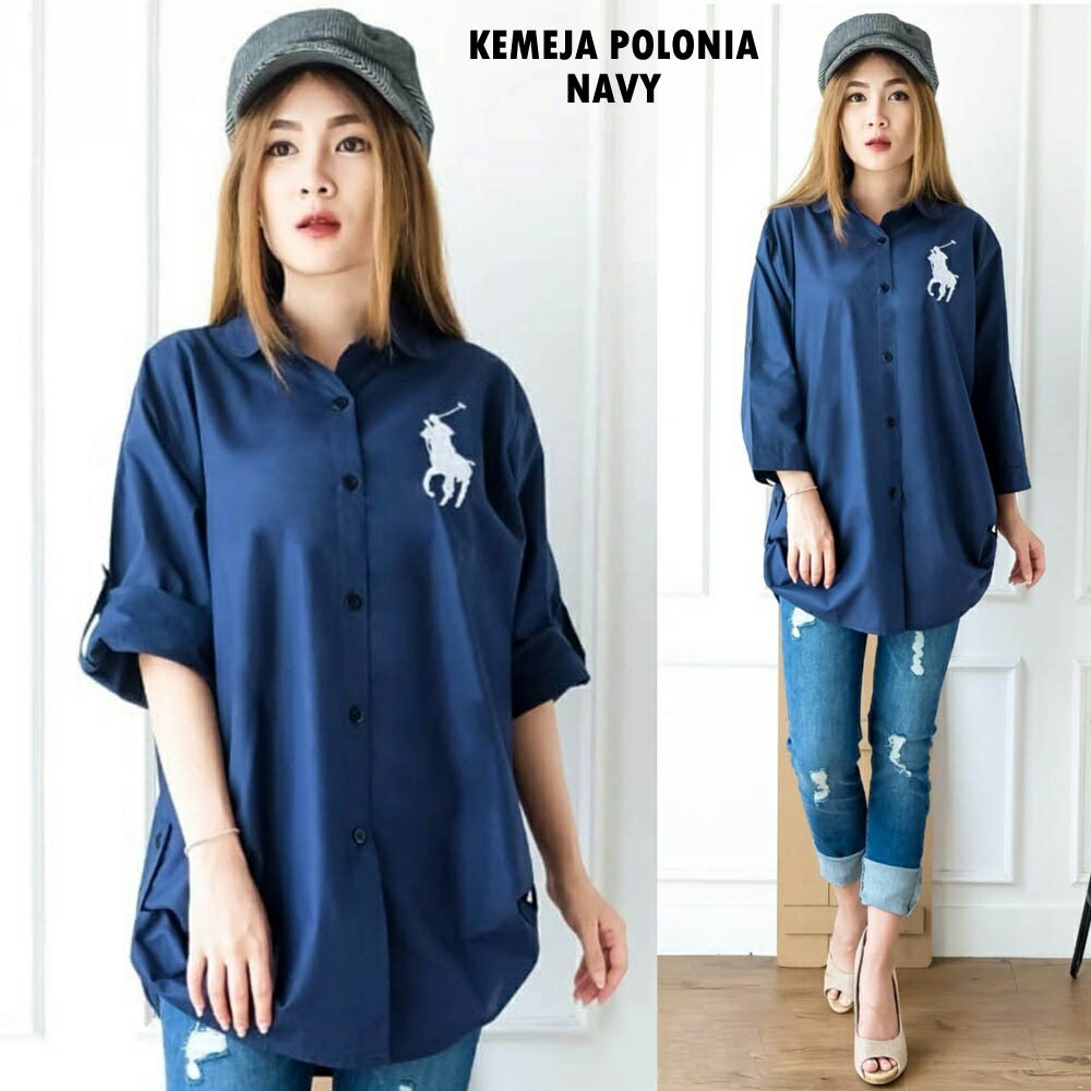 BIGCLO - (COD) LD 110cm Baju Kemeja Wanita Jumbo Kerja Polonia Katun Bordir Atasan Big Size Oversize Polos