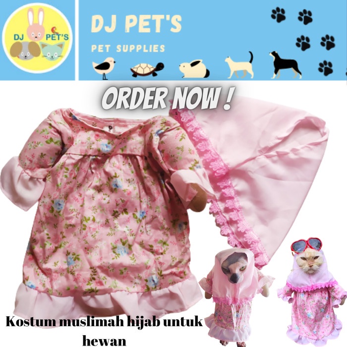 baju kucing baju lebaran kucing baju gamis hijab untuk kucing - S