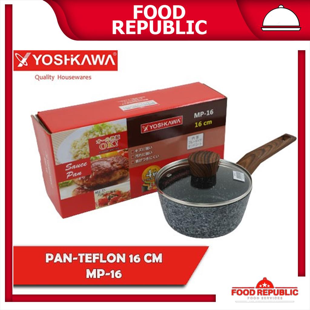 YOSHIKAWA TEFLON 16 CM TUTUP KACA MARBLE ANTI LENGKET MP16 SAUCEPAN