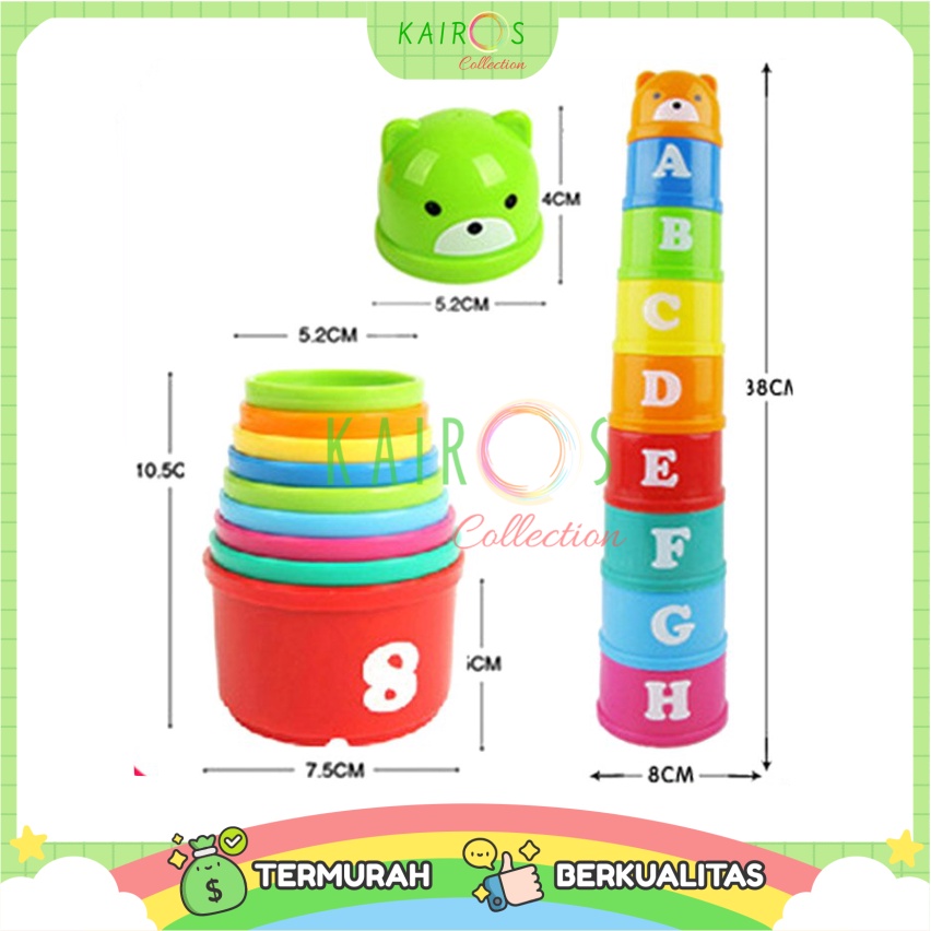 Mainan Anak Bayi Tower Puzzle Susun Stacking Cup Cangkir Warna