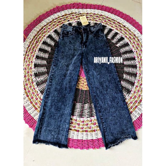 ARN - Celana Jeans Kulot Wanita Rawis Boyfriend Highwaist Denim Murah Cutbray Kekinian Korean Style