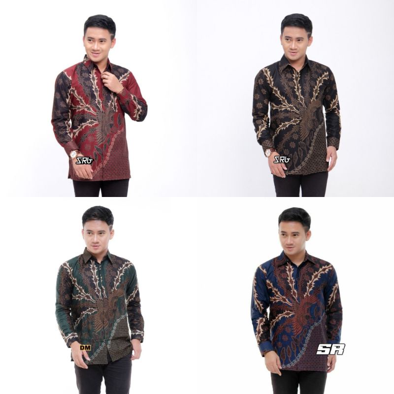 Kemeja Batik Pria Lengan Panjang Size M L Xl Xxl  Bswart Batik Hrb026 Kenongo Hem Panjang Padi