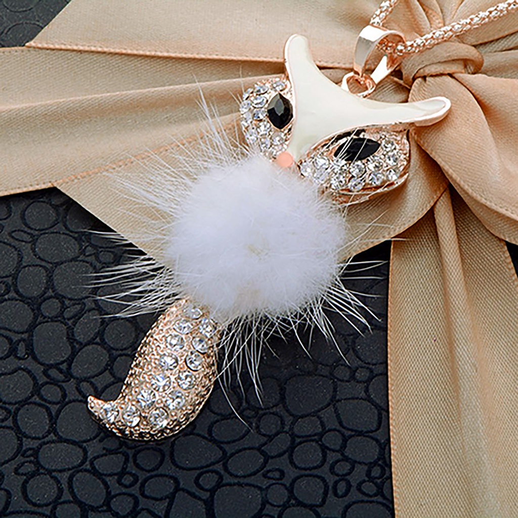 Hu Hu Hu Hu Hu Alat Bantu Pasang Kacamata♡ Kalung Rantai Panjang Liontin Rubah Lucu Hias Berlian Imitasi Untuk Wanita